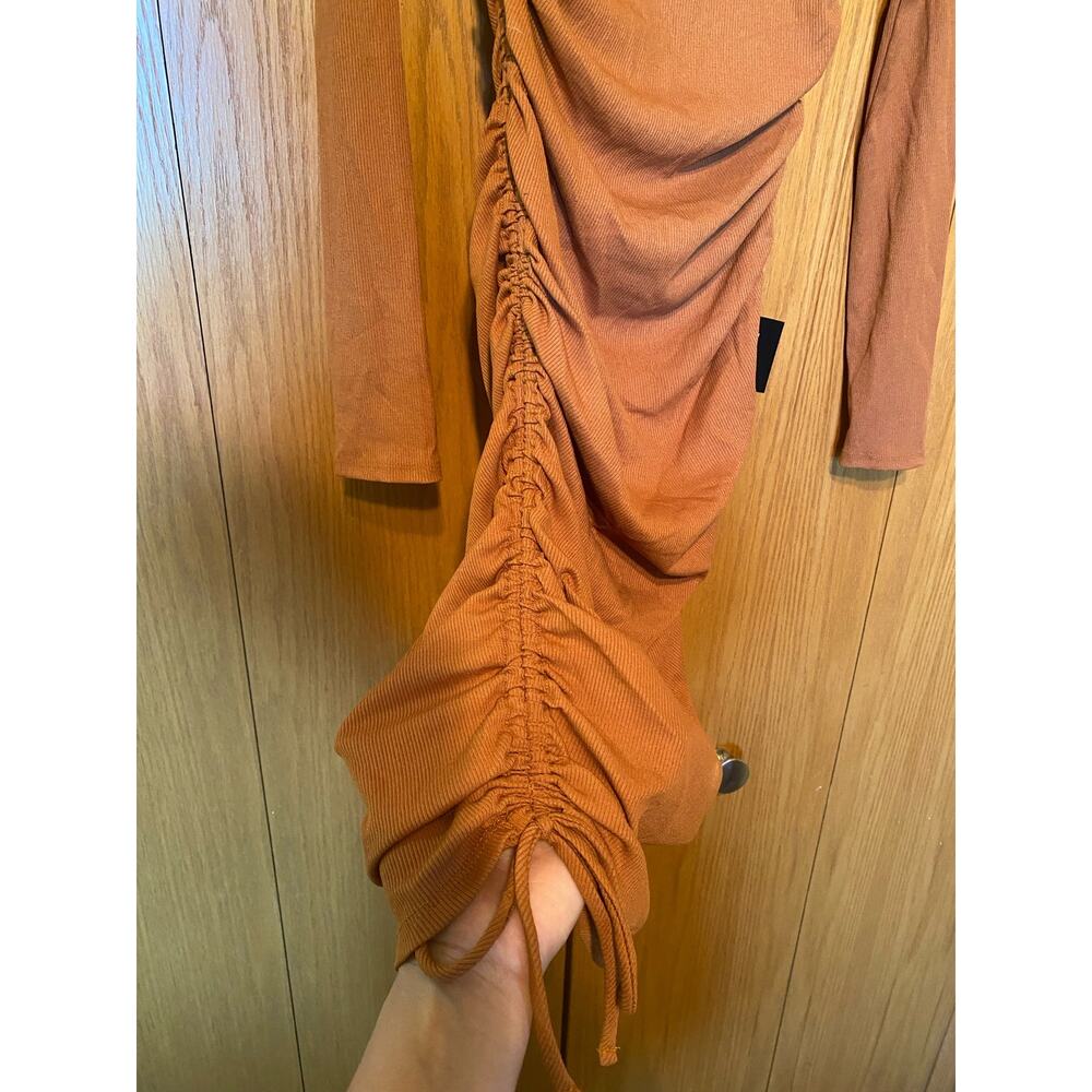 Lulus Rust Orange Ribbed Drawstring Bodycon Mini … - image 5